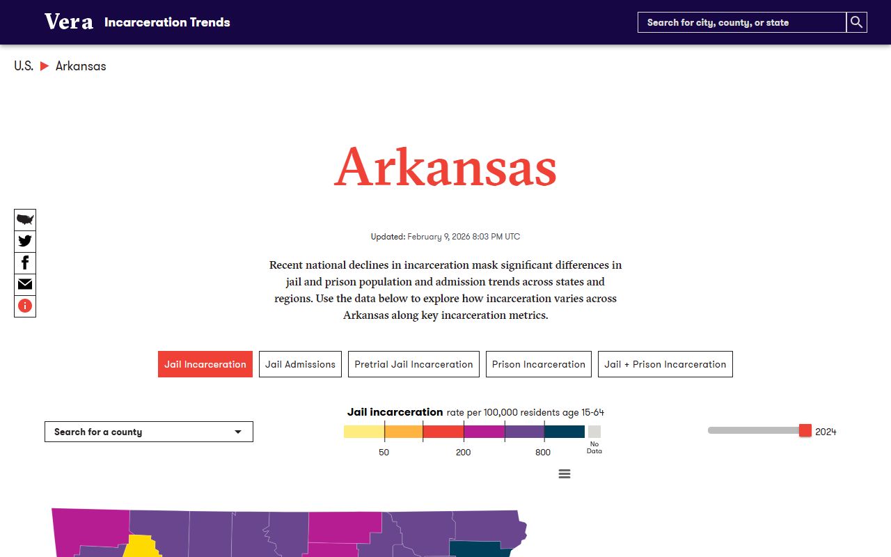 Ashley County inmate population historical data in Vera Arkansas incarceration trends